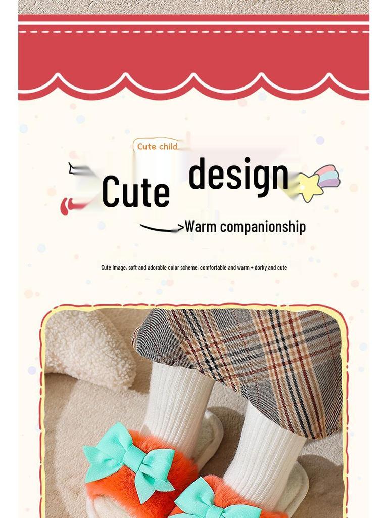 Girls' Winter Warm Plush Swallowtail Bow Cotton Slippers - Soft Sole, Non-slip, Plus Velvet, 2025 Edition