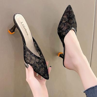 Fashion Pointed High Heels for Women 2024 New Spring/Summer Mesh Faced Women's Shoes Wear Thin Heels Outside