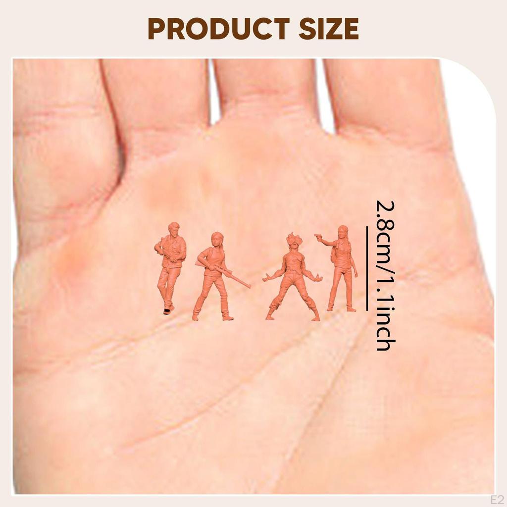 4 Miniature Figures, Mini Models, Realistic Scenes, Unpainted Tiny People Collection for Building