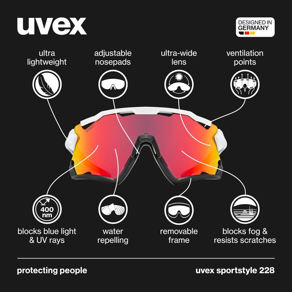 uvex Sports Sunglasses UV400 Mirror Lens Sportstyle 228 (Uvex) Anti-fog Cycling/Outdoor White/Black (Mirror Red)