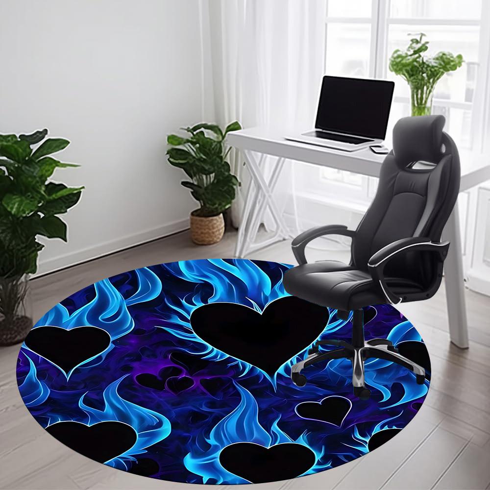 1pc Flame Hearts Office Round Area Rug, Indoor Mat Suitable ForOffice, Under Office Chairs Bedroom Living Room Home Decor T149