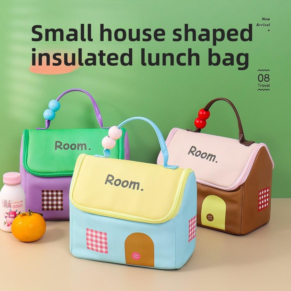 Large Capacity Waterproof Lunch Tote With House Exterior And Letter Print For Travel