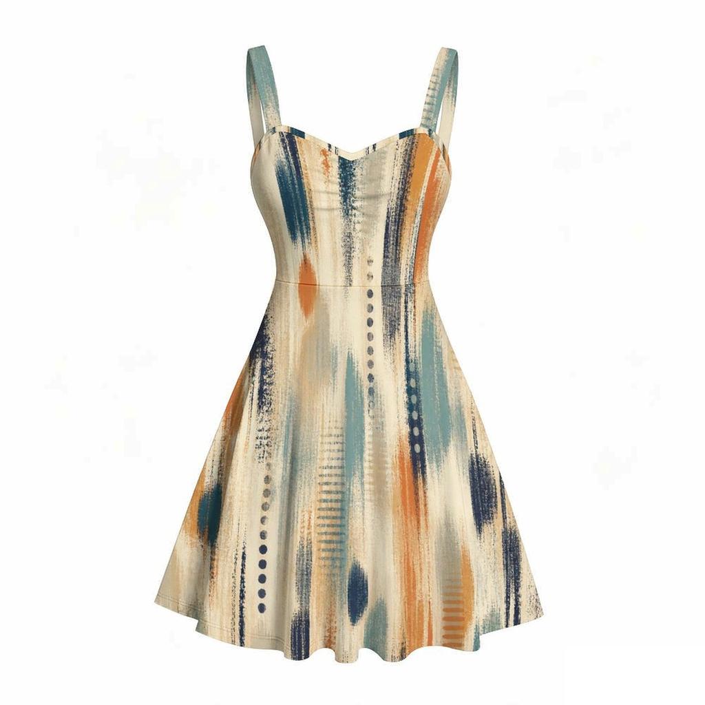 Women S Plus Size Off Shoulder Square Neck Strappy Sleeveless Printed Flared Dress