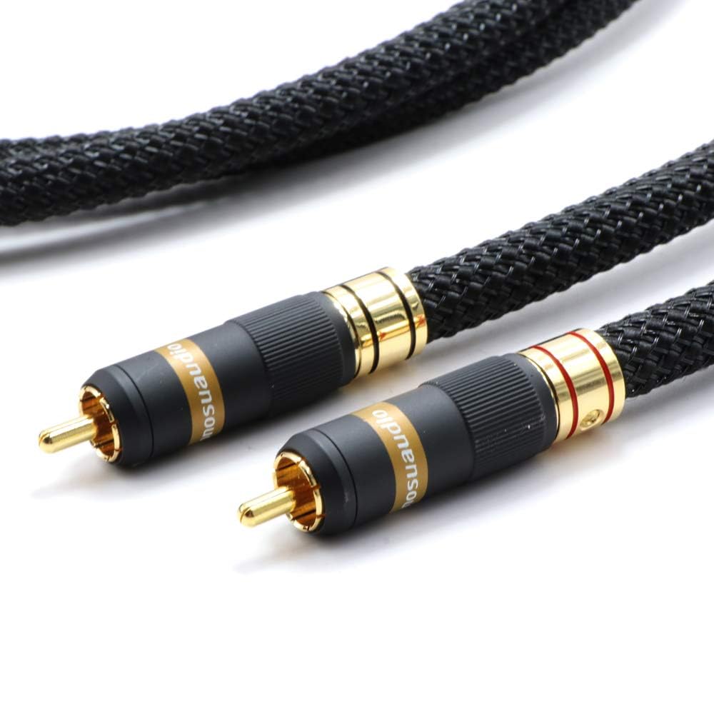 Monosaudio RCA Audio Cable, HiFi RCA Male to RCA Male Stereo Converter Cable, OFC Audio Signal Cable, 24k Gold-Plated Pure Copper Connectors, Nylon