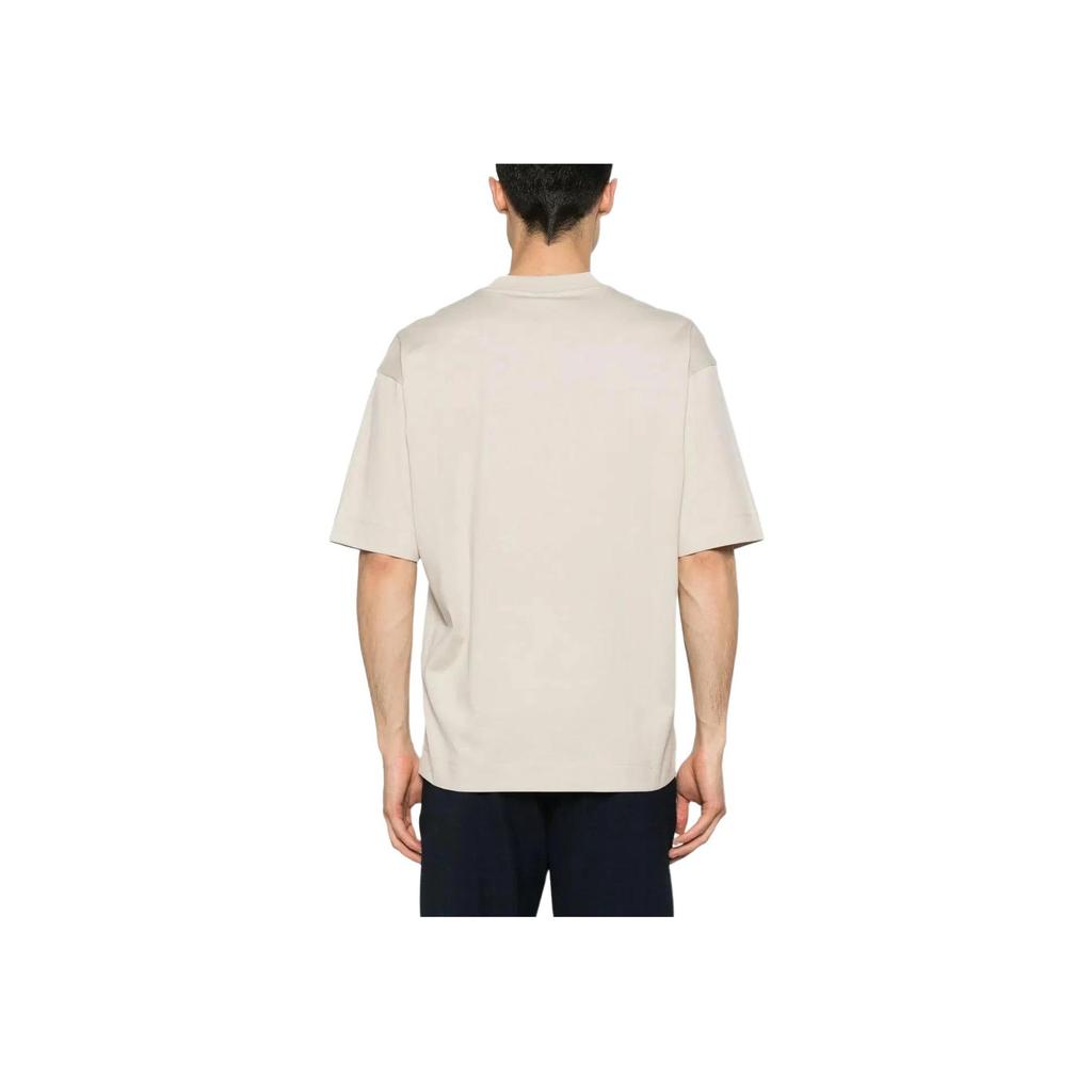 Emporio Armani SS25 Eagle Pattern Embroidered Loose Fit Crew Neck Short Sleeve T-Shirt Men Tops Beige EM001026-AF13669-M1054