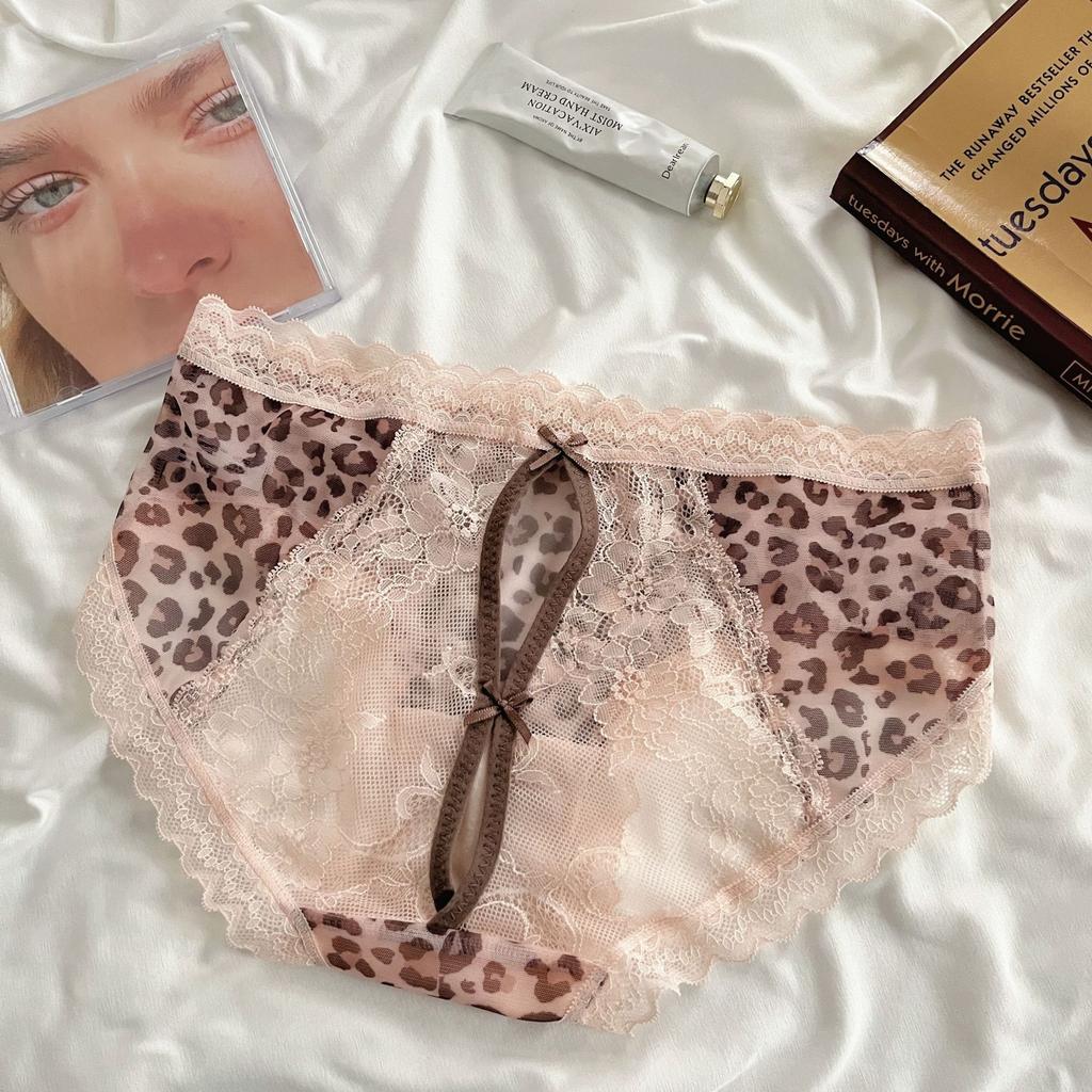 Damen Sommer Neu Sexy Spitze Leopardenmuster Hohl Atmungsaktiv Baumwollzwickel Dreiecksslip