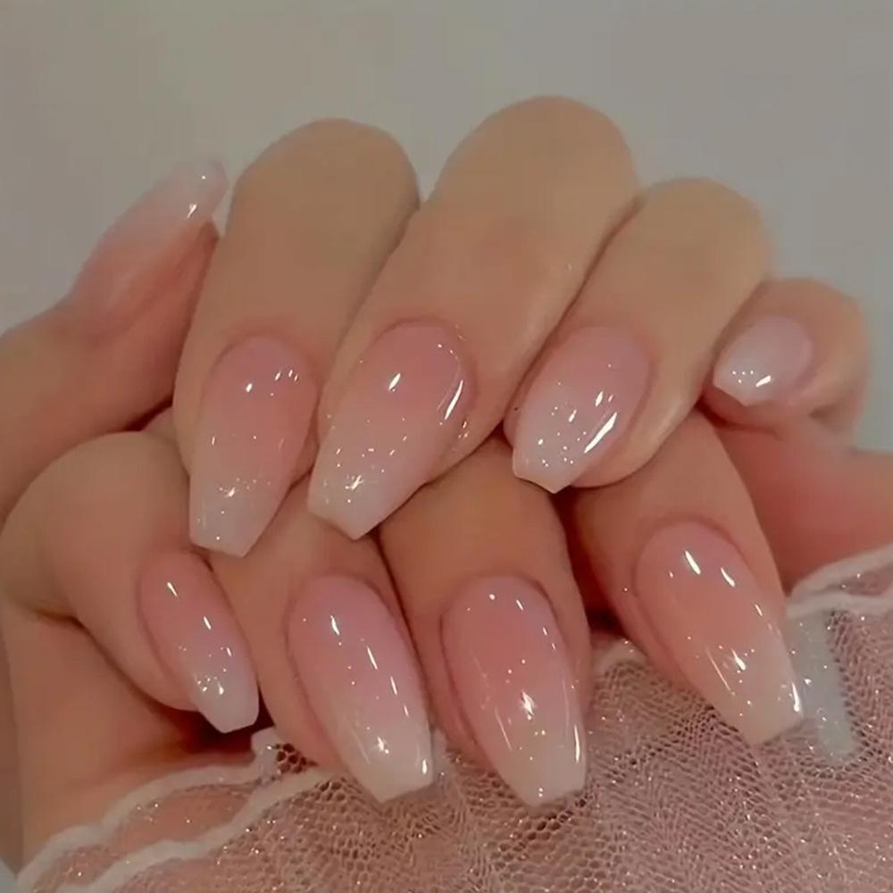 24Pcs Simple Almond Press On Nails Blush Design Short Oval Fake Nails Detachable Stick On False Nails For Women Manicure