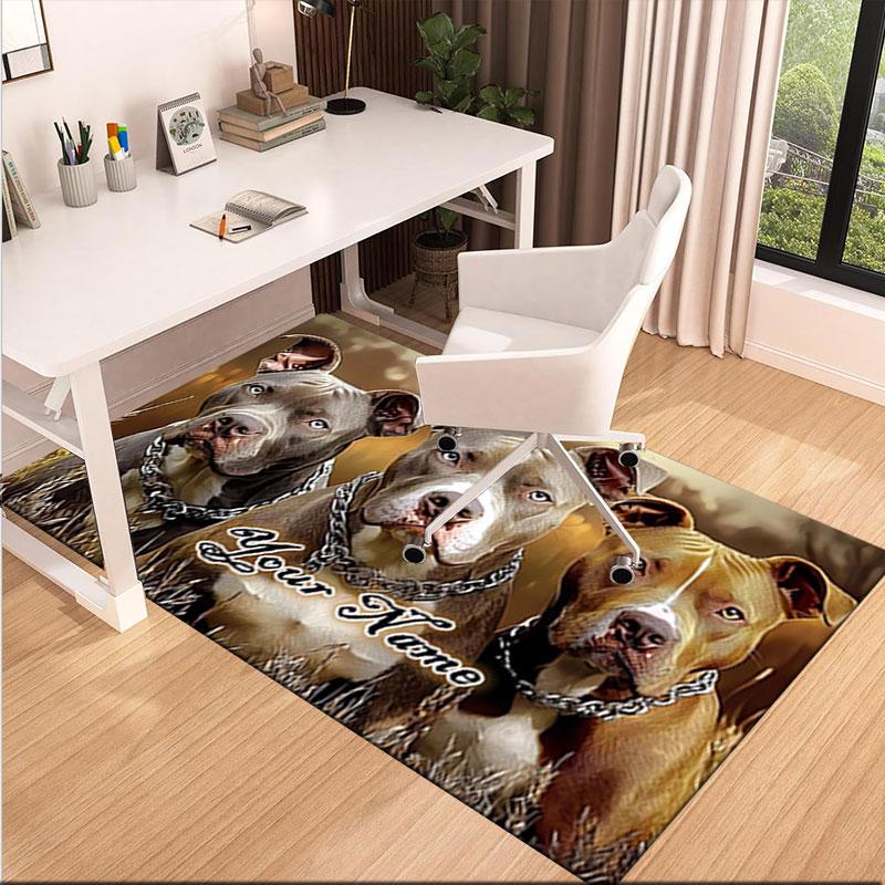 1PC Custom Name Pit Bulls: Strength Loyalty Theme Floor Mat Ideal for Living Room, Game Rooms, Office, Bedroom,Floor Mat Playful Design