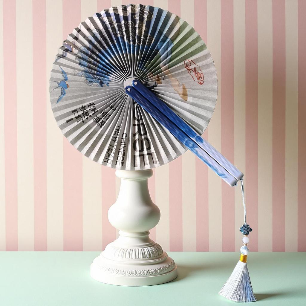 Chinese Style Portable Magnetic Folding Fan with Classical Print for Hanfu Dance
