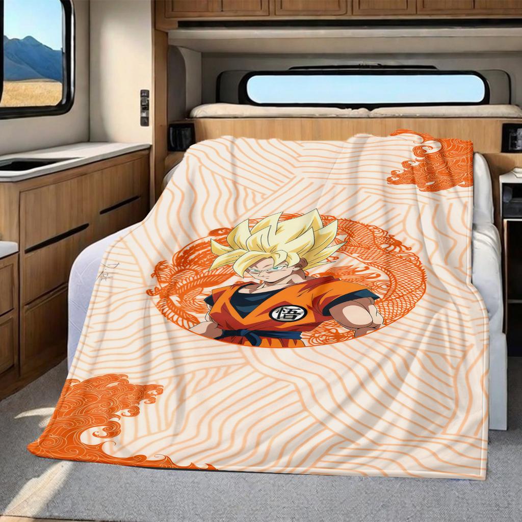1PC Son Goku  Print Flannel Blanket, High quality All Seasons, Home Decor, Warmth and Comfort, Perfect for Christmas Gifts