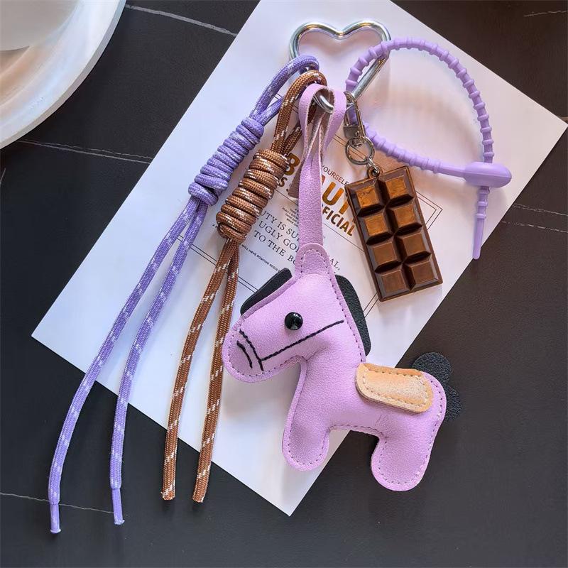 3d Cute Animal Keychain Creative Little Horse-shaped Bag Charm Horse Year Mascot Decoration Woven Rope Chocolate Keychain Gift