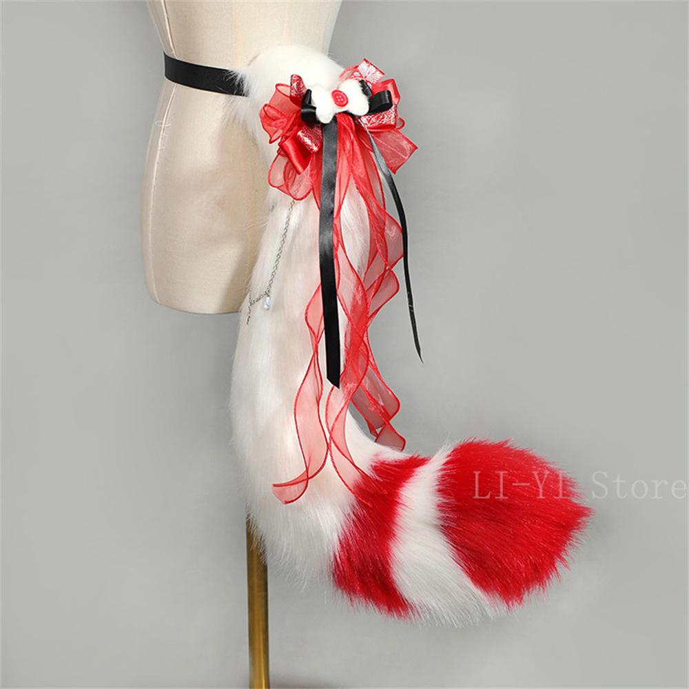

90Cm Large Furry Kitsune Tail Cosplay Fluffy Fox Tail Lolita Anime Convention Plush Animal Tail Halloween Costume Accessories about 90cm