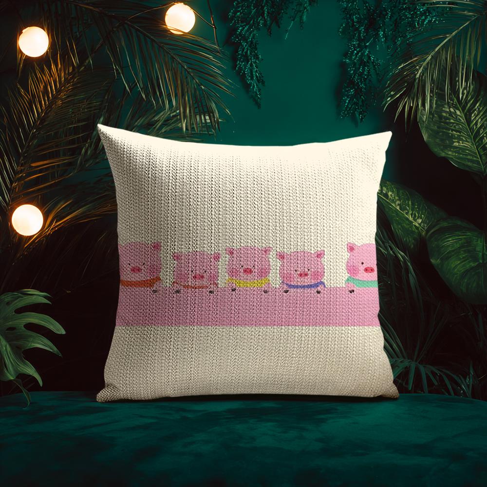 Pretty Elegant Cartoon Cute Pink Pig Cushion Cover Silky Elegant Comfort Sofa Bed Invisible Zipper Beach Pillowcase