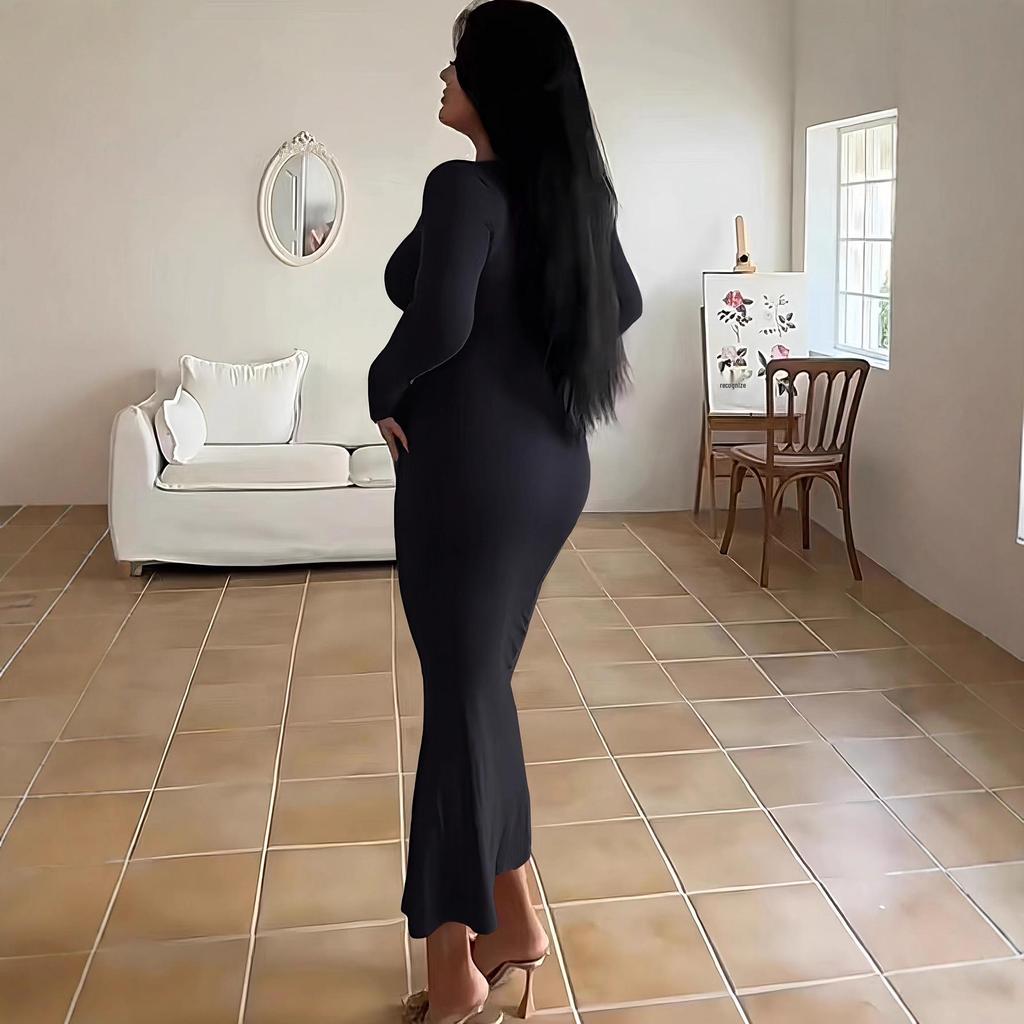 2025 European & American Slim-Fit Long Fishtail Bodycon Dress for Spring/Summer