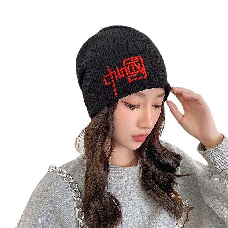 New twist hat trendy pullover hat fashion embroidery warm scarf men's and women's neck cover