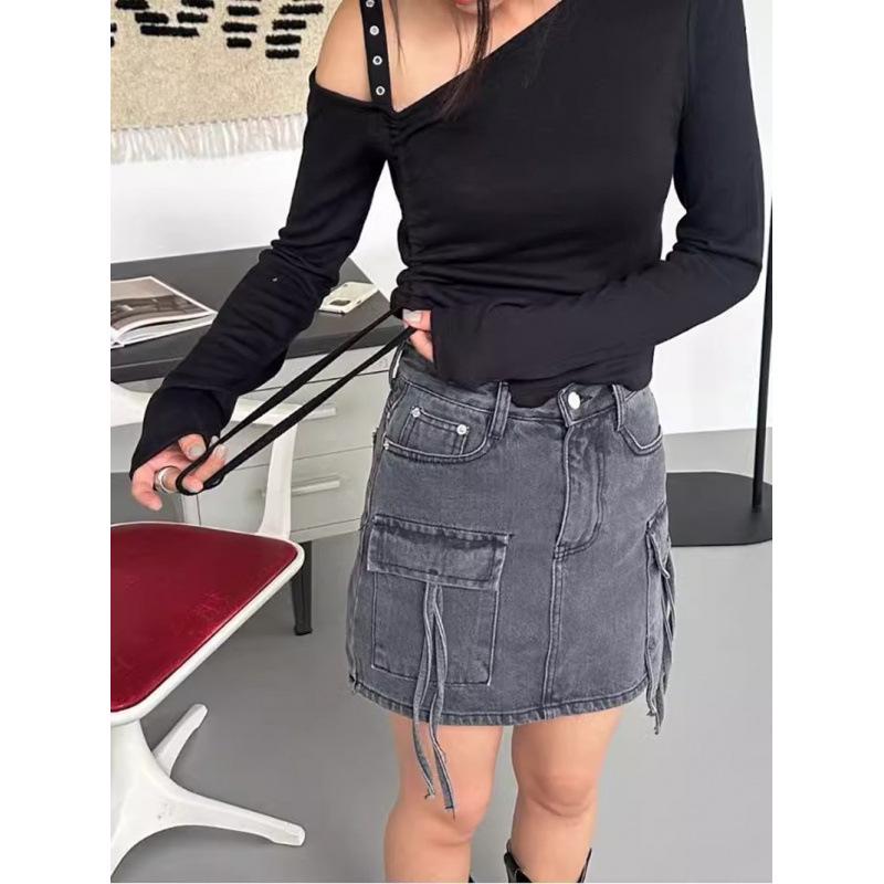 

Korean Dongdaemun Slim Fit Solid Color Drawstring T-shirt for Women - Early Autumn 2024 Collection One Size чёрный