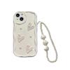 Three Dimensional Waves Suitable for IPhone14pro White Love Pearl Mobile Phone Chain Apple 15 16pro Mobile Phone Case