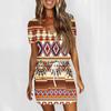 Women's Fashion Casual V-Neck Short Sleeve Drawstring Sequin Printed Dresses