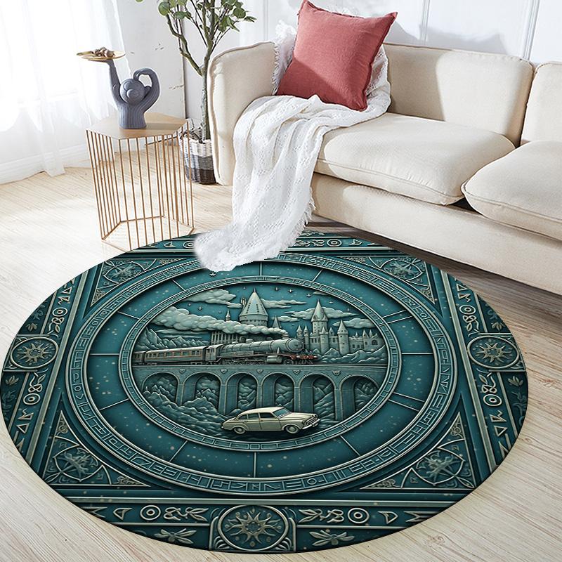 Steam Train,Round Area Rug,Carpet Rug for Living Room Bedroom Sofa Playroom Decor,Non-slip Floor Mat