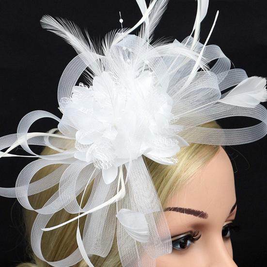 Mesh Solid Color Fascinator Hat Faux Feather Flower Shape Party Headwear Hair Accessories