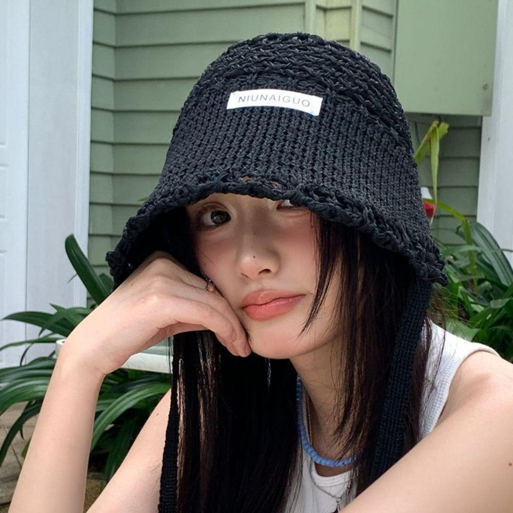 

Single-Layer Sun Protection Basin Hat Hollowed Out Large Brim Sunshade Hat Fisherman s Hat Women чёрный