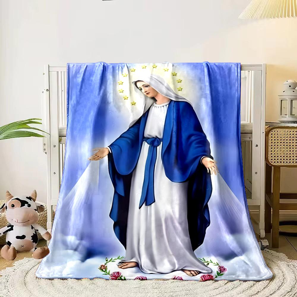 Virgin Mary Illustration with Blue RobeFlannel blanket for bedroom, living room, sofa, and nap