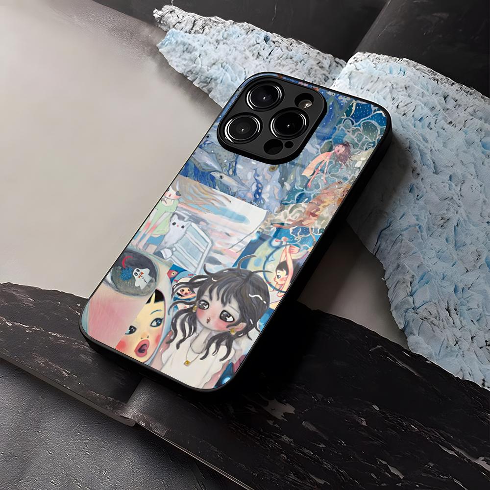 Aya Takano Paintings Phone Case Tempered Glass For IPhone 16 17 13 14 12 15 11 Pro Max Plus Mini X XR SE2020 Coque