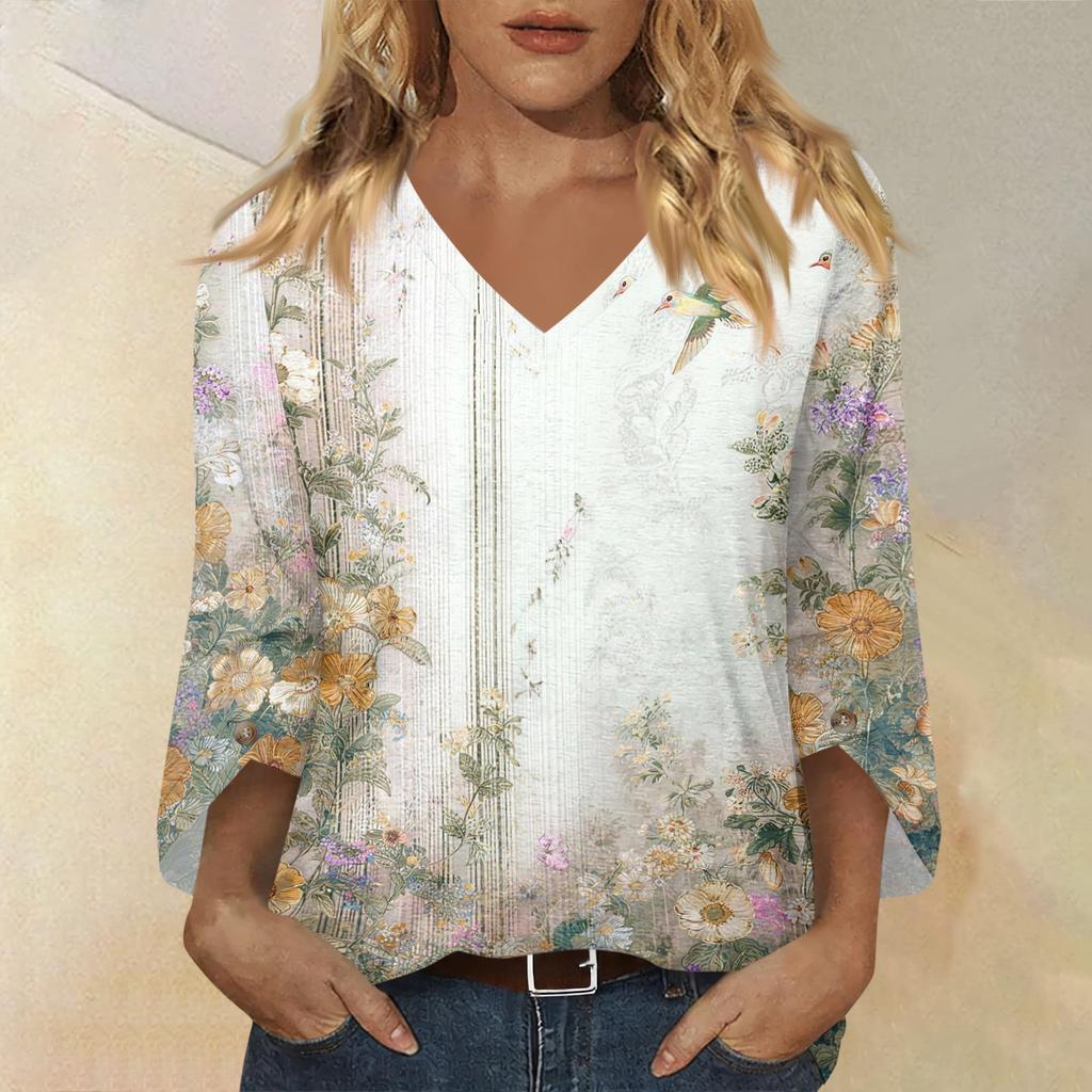 Womens Short Sleeve Blouses V Neck Floral Print Casual Loose Fit Women's Short Sleeve Tops Lightweight Womens Short Sleeve Shirts