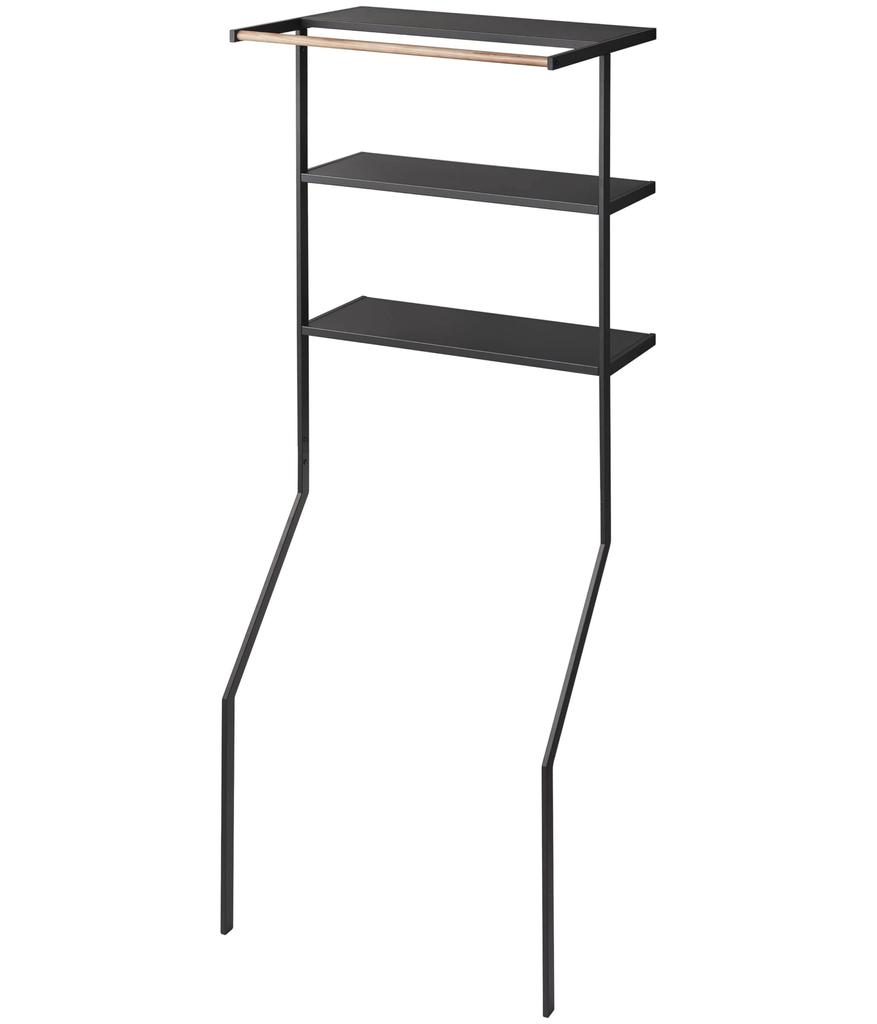 Yamazaki Jitsugyo 2483 Lean Laundry Shelf Black Approx. W75 x D48 x H190cm Tower Laundry Rack with Hanger Bar