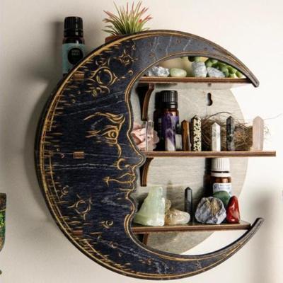Vintage Display Shelf Fashion Sturdy Stress Relieve Bedroom Wall Hanging Moon Shape Witch Altar Decor