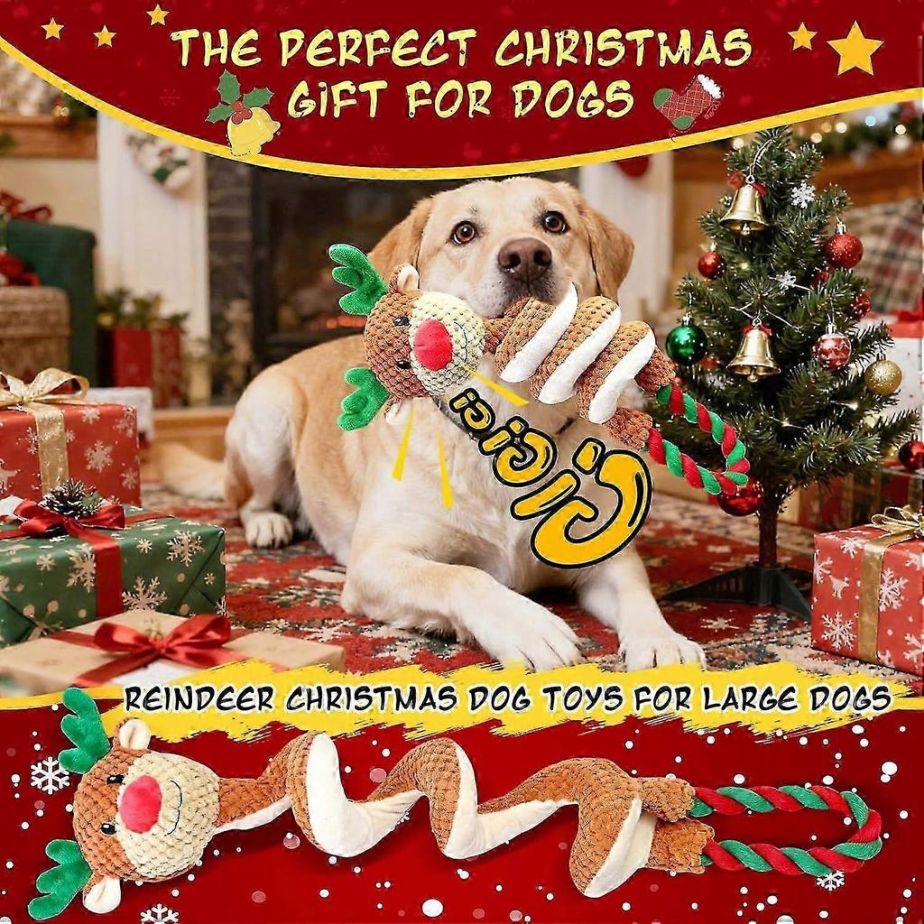 Christmas Dog Toys for Large Dogs: Squeaky Dog Toys with Crinkle Paper - Tug of War Plush Dog Toy - Interactive Dog Chew Toys for Large Medium Small D