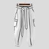 INCERUN Men Elastic Waist Hit Color Belt Casual Thin Harem Pants with Pockets