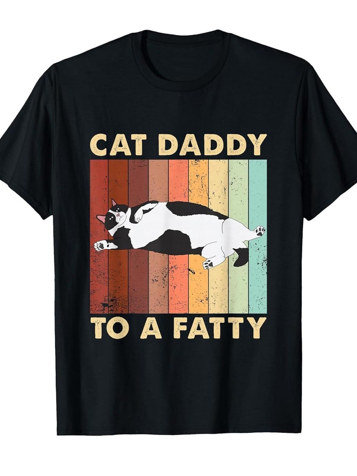 Retro Chonk Cat Dad T-Shirt - Funny Cat Daddy to a Fatty Slogan XXL