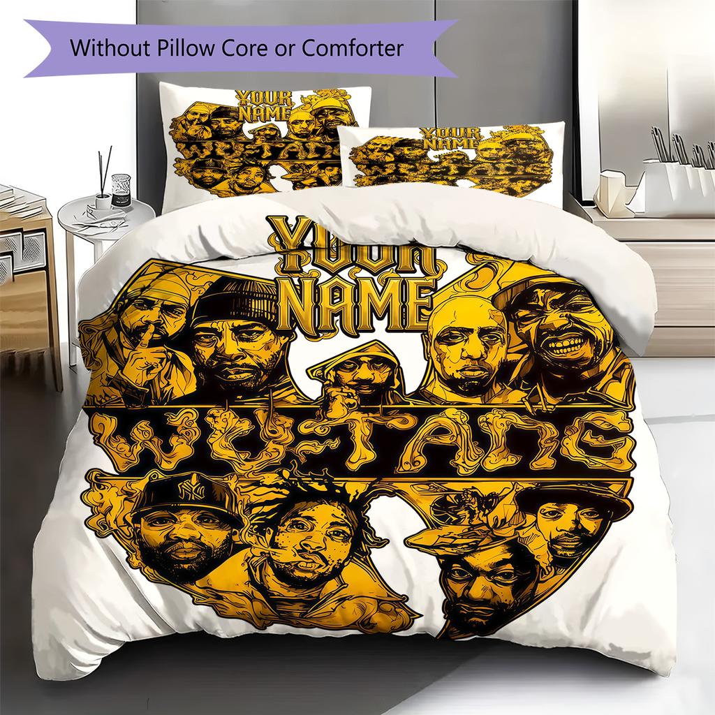 Custom Name Yellow Wu-Tang Crest Bedding,Quilt Set Quilt Cover Pillowcase Home Birthday Gift (1 * duvet cover + 2 * pillowcase, without core)