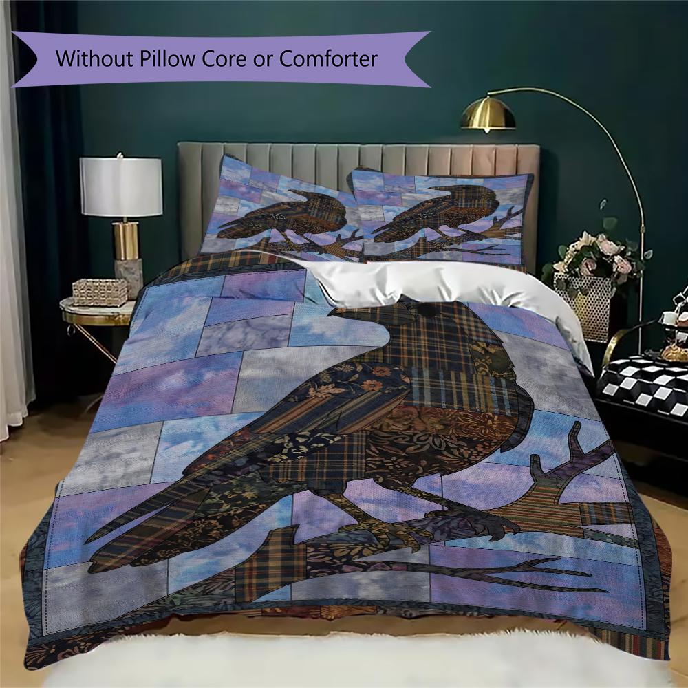 Krähen-Dekorationsmuster Bettwäsche-Steppdecken-Set Steppdeckenbezug Kissenbezug Heimdekoration Geburtstagsgeschenk (1 Bettbezug + 2 Kissenbezüge (ohne Füllung))54