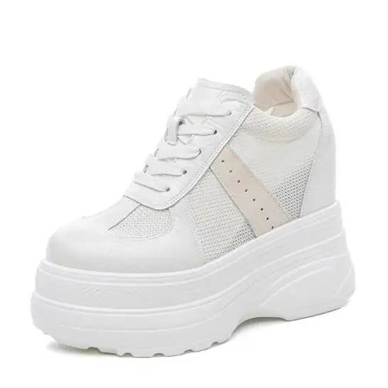 Fashion 11CM Air Mesh Microfiber Leather Platform Wedge High Brand Women Sandals Breathable Flats Chunky Sneakers Hollow Casual Shoes