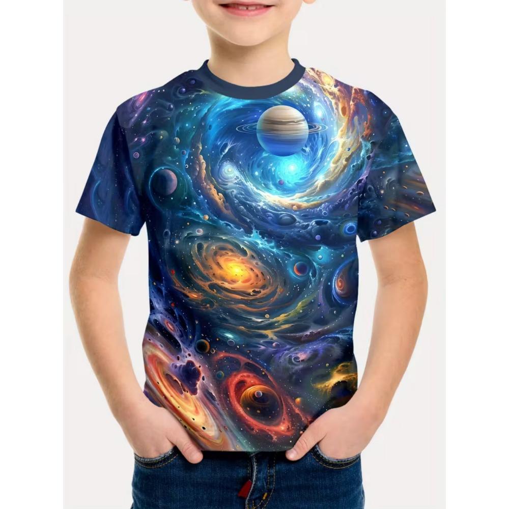 Boys Kids Clothes Stylish Cartoon Space Astronaut Graphic T Shirts Boys Girls Summer Short Sleeve Outdoor Clothes for Children