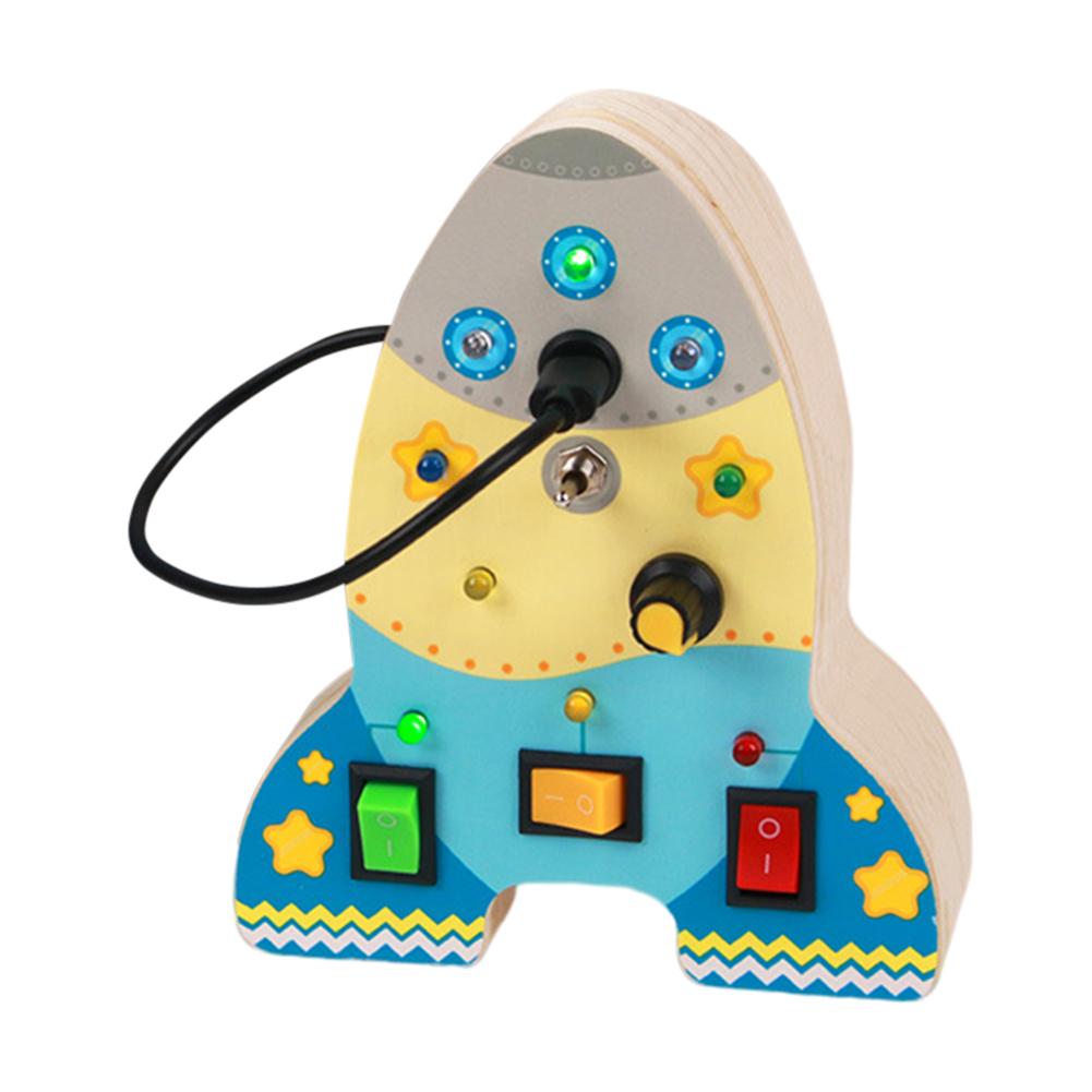 

Rocket Wooden Busy Board Improve Creative Imagination Activities Sensory Board Toy Educational Learning Toys for Child Kids синій