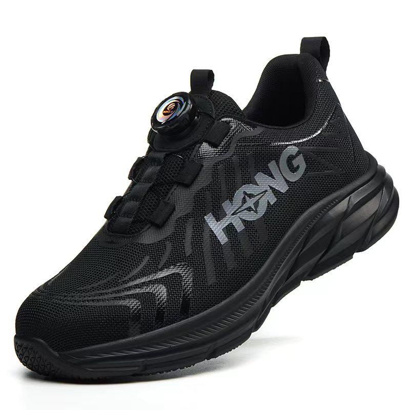High-Top Safety Shoes with Rotating Button, Anti-Smash, Anti-Puncture, Wear-Resistant, No-Tie Laces