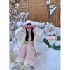 Women's Pink Fleece-Lined Cotton Straight-Leg Pants - Thickened, Warm, Wide-Leg Trousers for Autumn/Winter