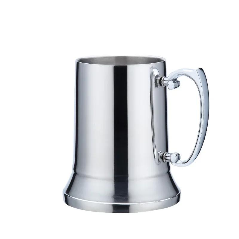 450ml Double Wall Stainless Steel Beer Stein - Insulated Tankard Mug with Handle for Coffee, Milk, Cocktails, Bar & Home Use 450ml серебряный