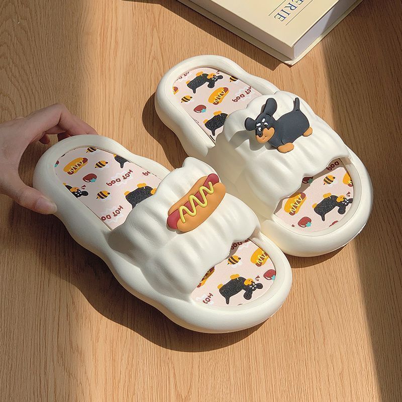 Slippers women summer wear cartoon hot dog couple soft bottom home non-slip indoor cool slippers holiday