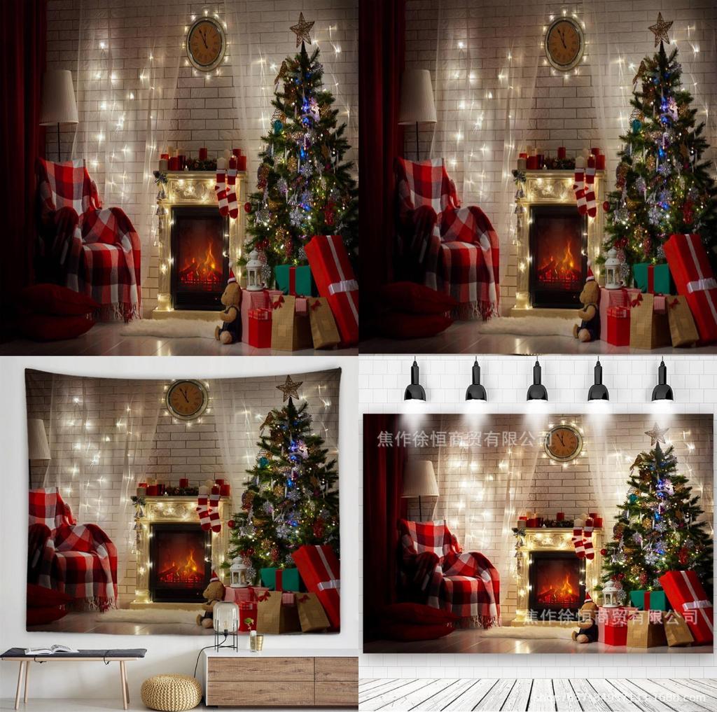 Christmas Fireplace Backdrop Banner With Polyester Fabric For Holiday Party Decor