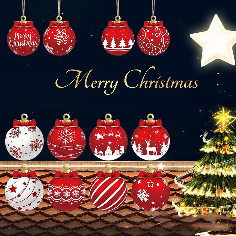 12pcs New Year's Gift Christmas Decoration Wooden Christma Ball Pendant Christmas Tree Hanging Home Room Decor Outdoor Accessory
