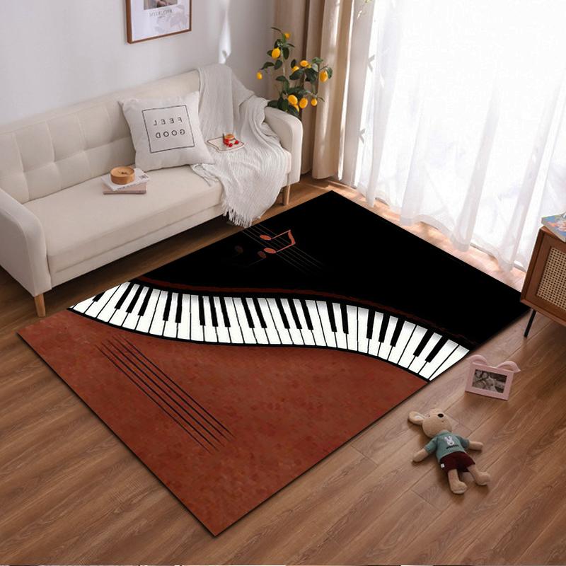 Piano Keys and Musical Note Design Rug - Non-slip rug suitable for living room and bedroom sofas.