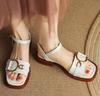 Fashion 2025 Retro Fashion Sandals Women's Summer Thin Open-toed Buckle Low-heeled Shoes Fashion Metal button Women Rubber Sandlias