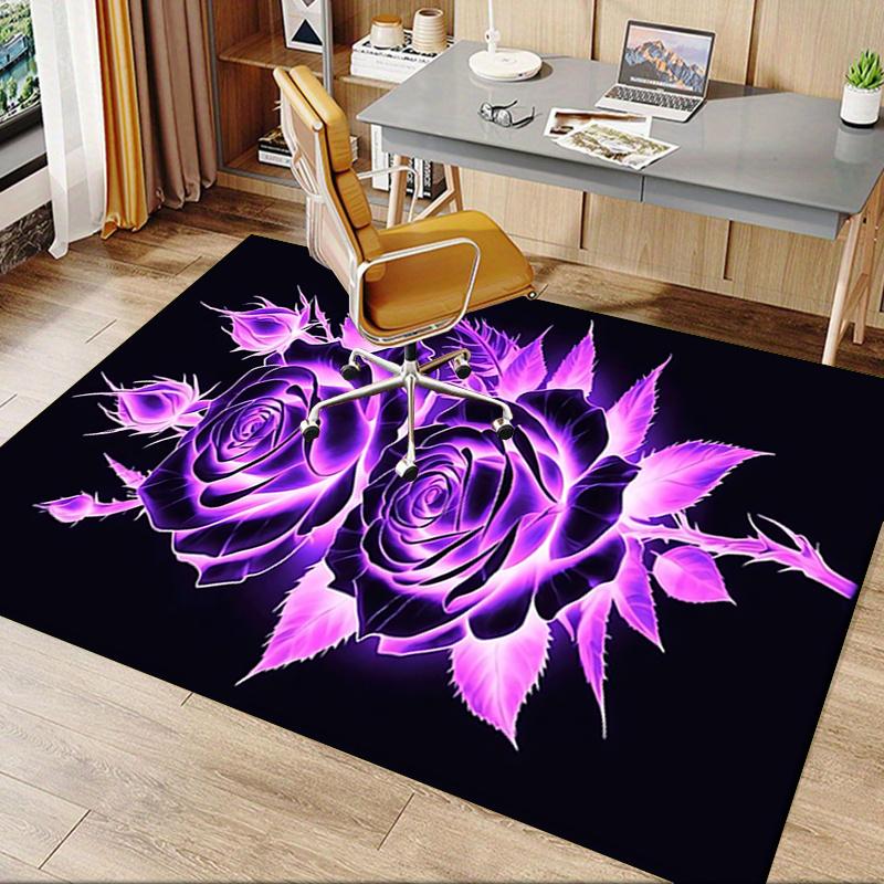 Charming Purple Glowing Rose Chair Mat Office Carpet, Oversized Rug for Home Decor, Sofa Mat, Desk Pad Gift, Suitable for Bedroom, Living Room