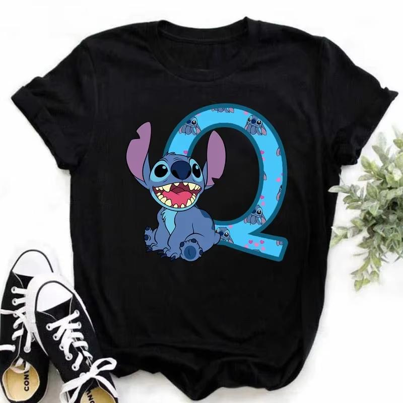 T-shirt pour femme Alphabet A-Z Kawaii Dessin Animé Imprimé Manches Courtes T-shirt Femme Disney Été Décontracté Vêtements Dessin Animé T-shirt