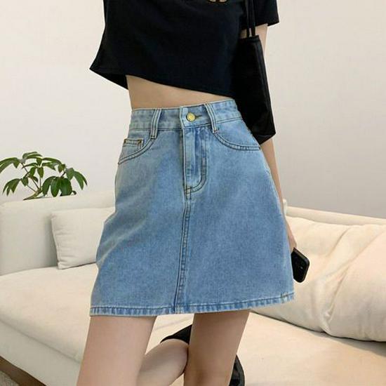 Women's High Waist Denim Skirt - 2026 Summer A-Line Petite, Slimming Fashion Fit, Versatile Hip-Hugging Style