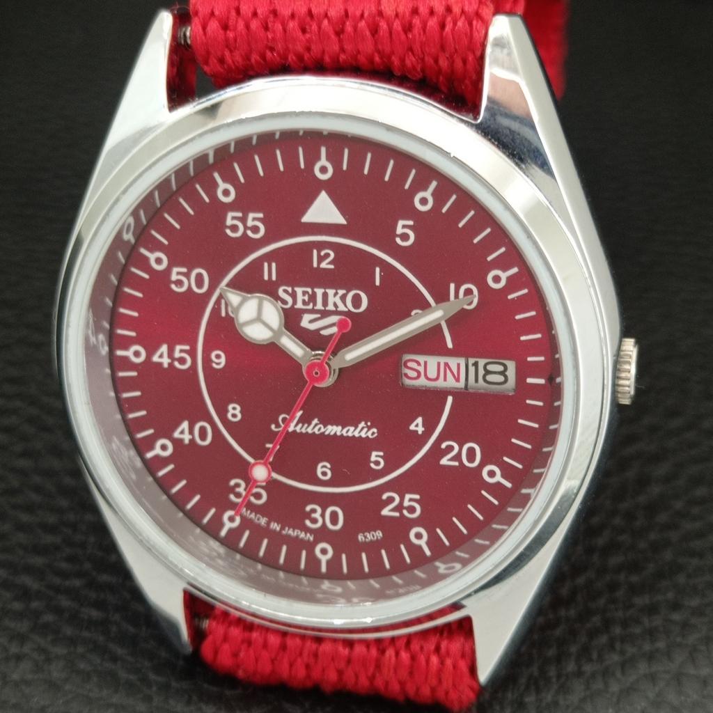 VINTAGE SEIKO 5 AUTOMATIC 6309A REFURBISHED JAPAN MENS RED DIAL WATCH a444638-1